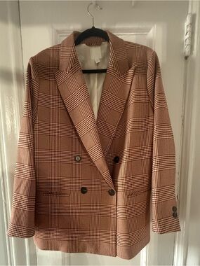 H&M Double-Breasted Brown Plaid Blazer